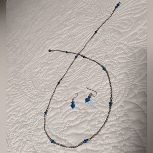 Silver and Blue Lasso Necklace and Earrings